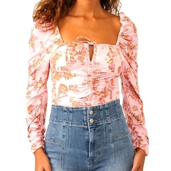 FREE People HILARY Printed Top Blouse Pink Combo Floral Small NEW! - Picture 3 of 10